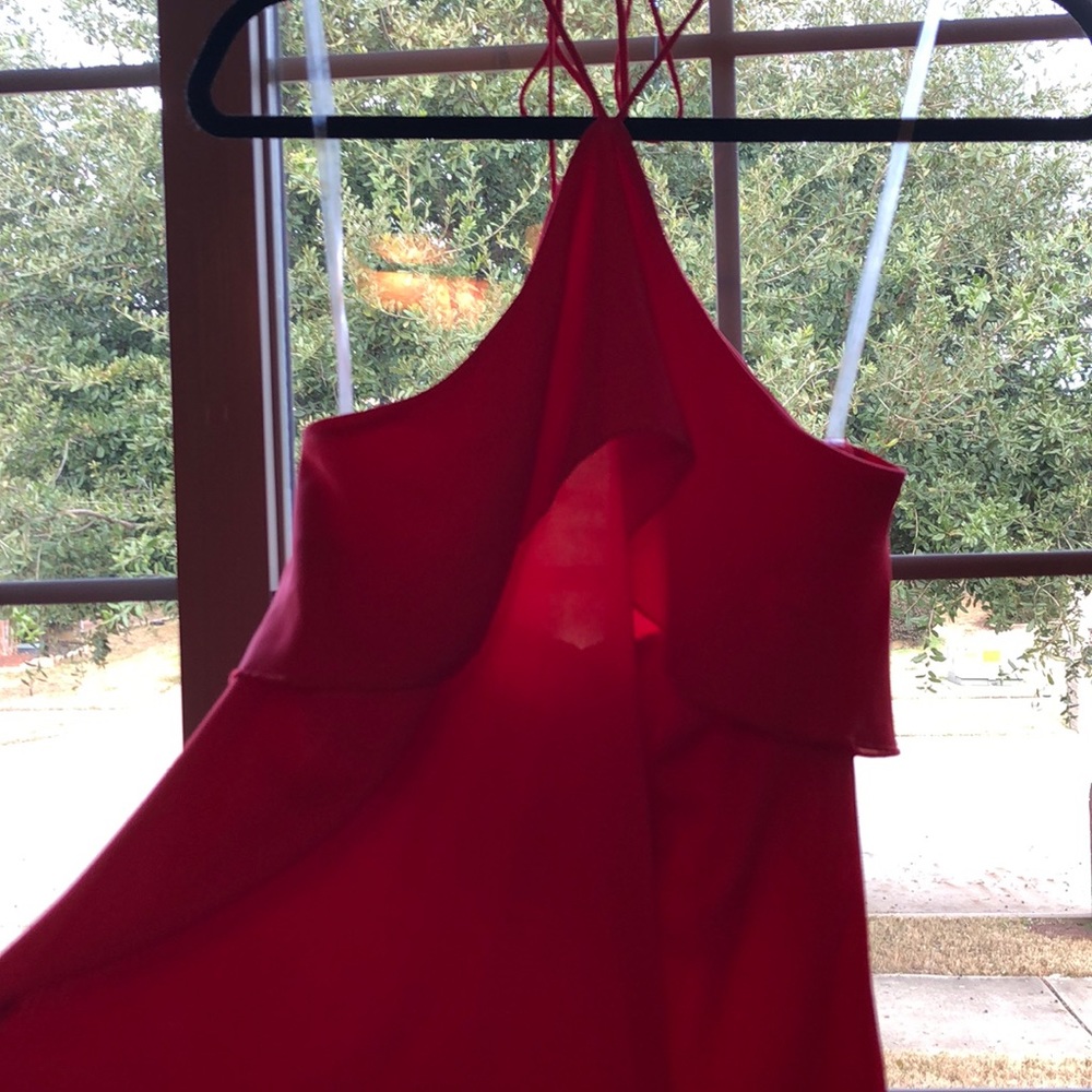 Red tunic neck tie top